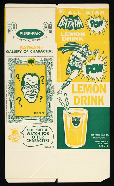 1966 Batman Lemon Drink 8”x13” unfolded carton (Old Store Stock)