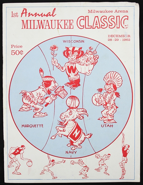 1962 1st Annual Milwaukee Basketball Classic @ Milwaukee Arena Program w/ Wisconsin, Marquette, Utah & Navy