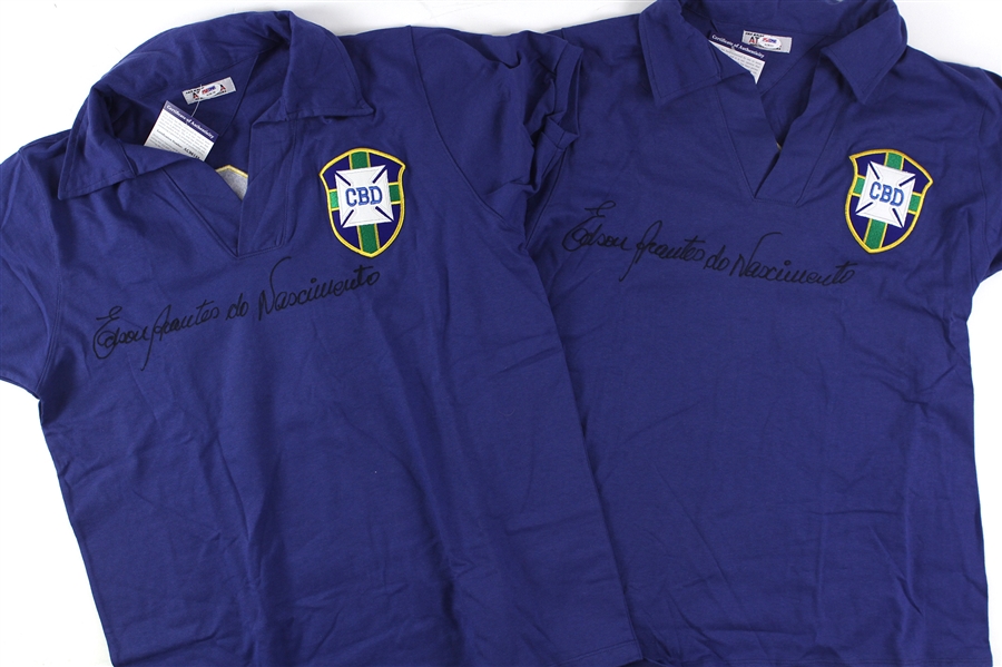2000s Pele Brazil Soccer Full Name Signed Soccer Jerseys - Lot of 2 (PSA/DNA)