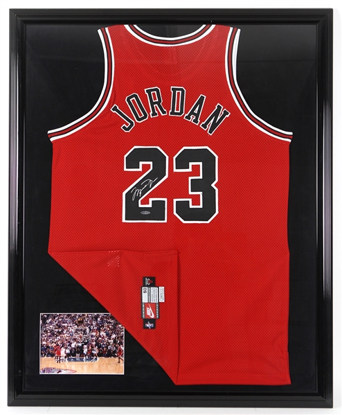 2000s Michael Jordan Chicago Bulls 35" x 44" Framed Display w/ Signed Jersey (JSA/Upper Deck)