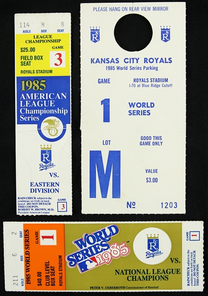 1985 Kansas City Royals Playoff & World Series Tickets & Parking Pass - Lot of 3