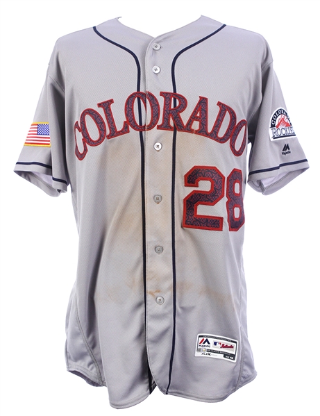 2016 (July 4) Nolan Arenado Colorado Rockies Game Worn Stars & Stripes Road Uniform (MEARS A10/MLB Hologram) 2-4, 2 Doubles