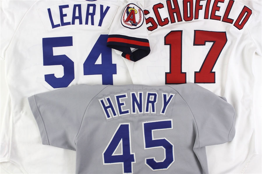 1985-92 Dwayne Henry Dick Schofiled Tim Leary Rangers/Angels/Mariners Game Worn Jerseys - Lot of 3 (MEARS LOA)