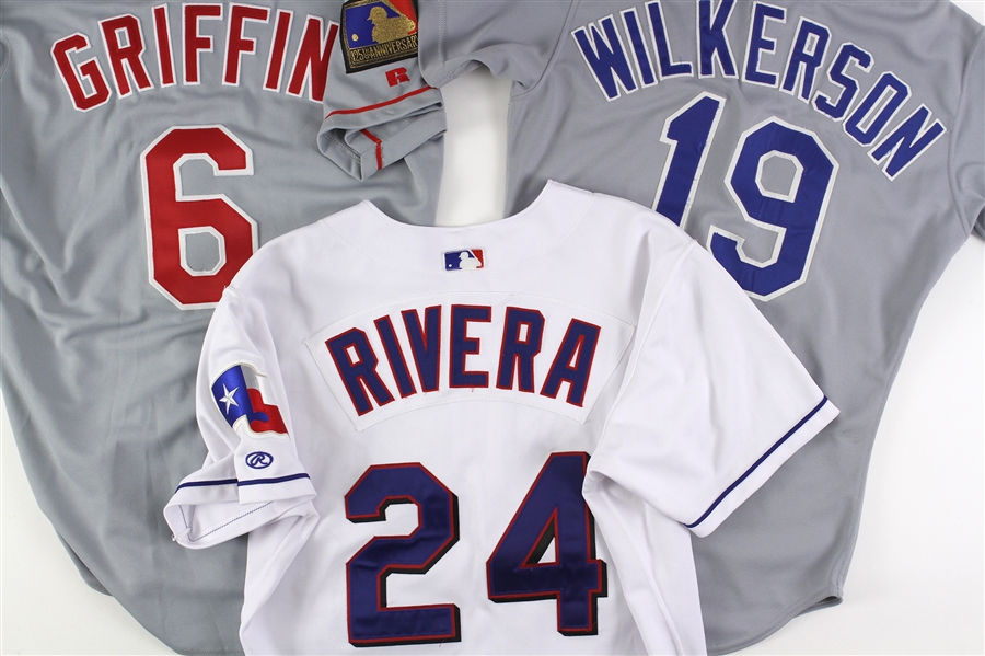 1988-2002 Curtis Wilkerson Alfredo Griffin Ruben Rivera Texas Rangers Game Worn Jerseys - Lot of 3 (MEARS LOA)