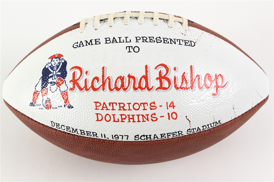 1977 (December 11) Richard Bishop New England Patriots ONFL Rozelle Game Used Presentation Football (MEARS LOA)