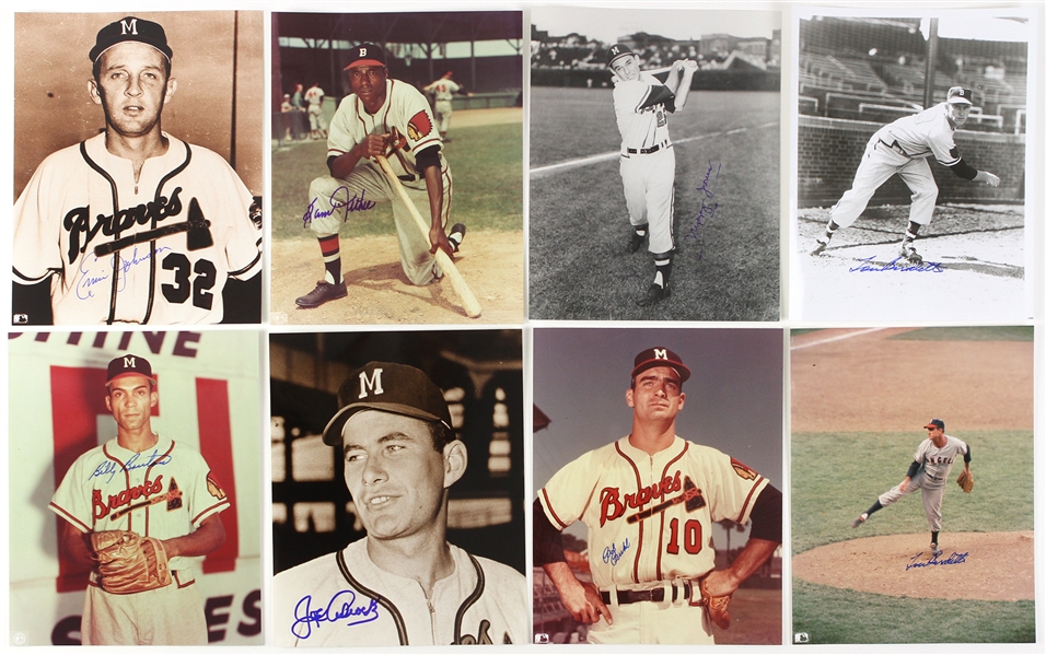 1990s Milwaukee Braves Signed 8" x 10" Photos - Lot of 8 w/ Lew Burdette, Joe Adcock, Billy Bruton & More (JSA)