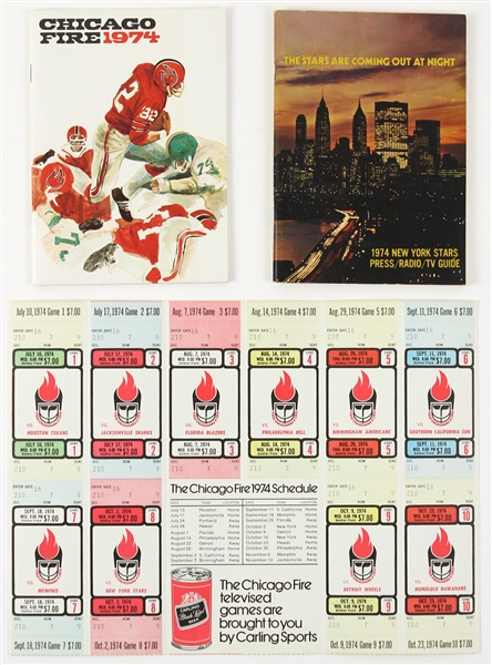 1974 Chicago Fire New York Stars WFL Memorabilia Collection - Lot of 3 w/ Media Guides & Unused Season Ticket Sheet