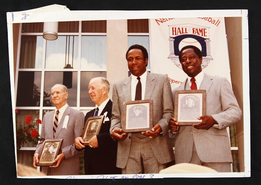 1982 Hank Aaron Frank Robinson Happy Chandler Travis Jackson 5" x 7.5" Original Hall of Fame Induction Photo