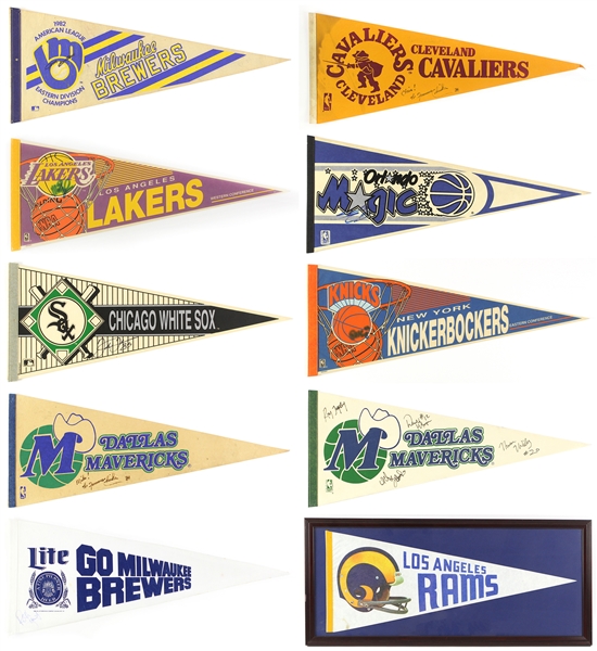 1960s-90s Baseball Football Basketball Full Size Pennant Collection - Lot of 40 w/ Dream Team Caricature, Super Bowls, Bowl Games & More