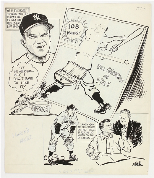 1962 Moose Skowron New York Yankees 17" x 21" Original Bill Gallo Illustration