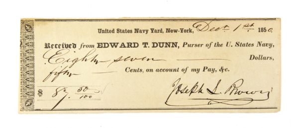 1850 United States Navy Yard Signed Receipt
