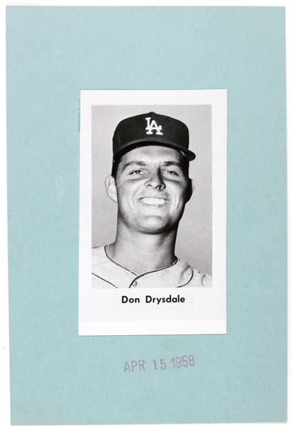 1958 Don Drysdale Los Angeles Dodgers 2" x 3.5" Headshot Photo