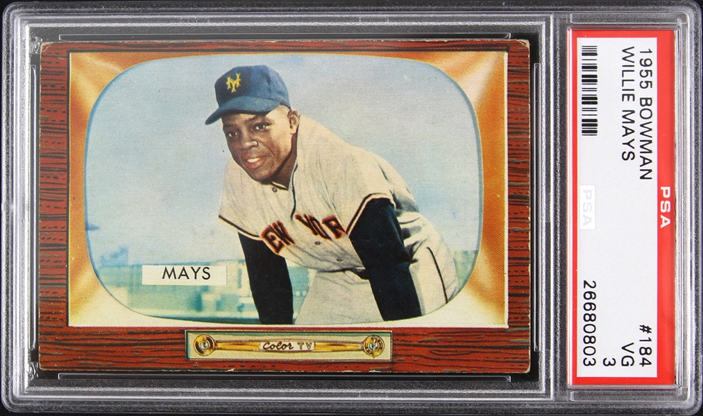 1955 Willie Mays New York Giants Bowman Trading Card (PSA Slabbed 3 VG)