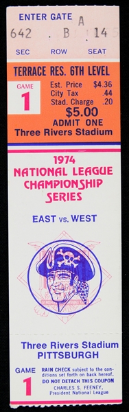 1974 Pittsburgh Pirates Los Angeles Dodgers Three Rivers Stadium NLCS Game 1 Ticket Stub
