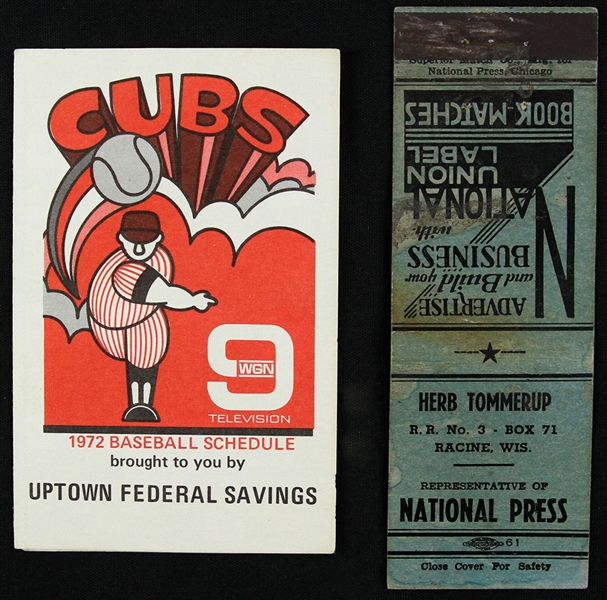 1938-72 Chicago Cubs Pocket Schedules - Lot of 2