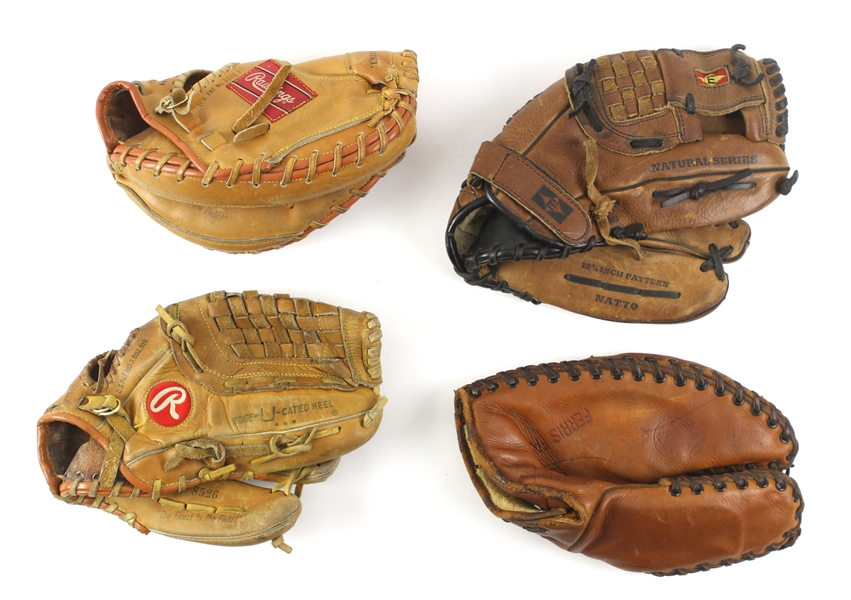 1940s-90s Store Model/Player Endorsed Fielders Mitts - Lot of 4 w/ Ted Simmons Catchers Mitt, Ferris Fain First Base Mitt & More 
