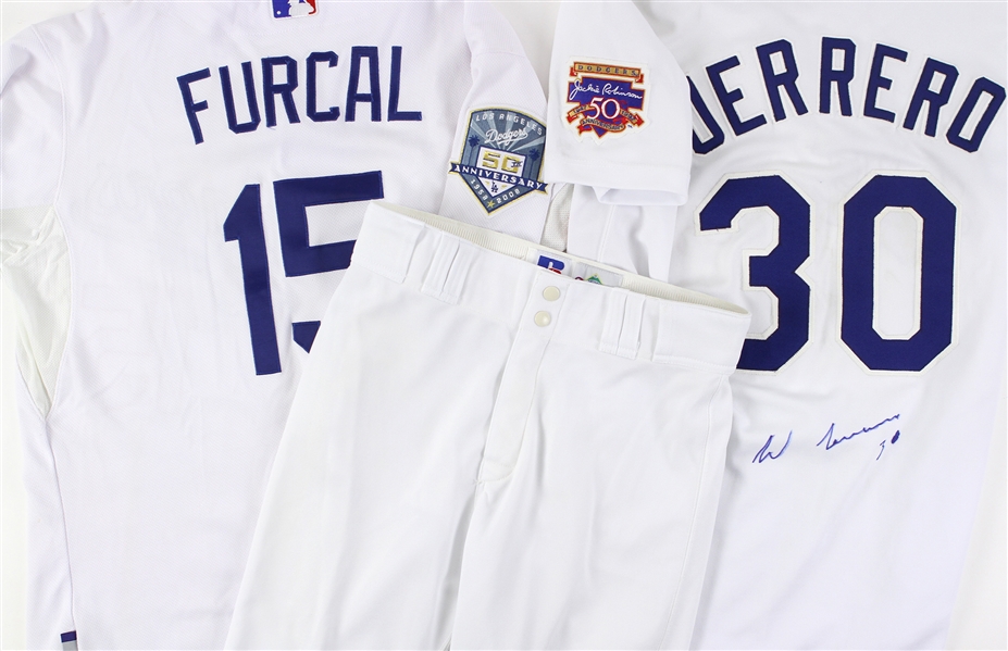 1989-2008 Los Angeles Dodgers Game Worn Jerseys - Lot of 5 w/ Manny Mota, Rafael Furcal, Wilton Guerrero Signed Uniform & More (MEARS LOA)