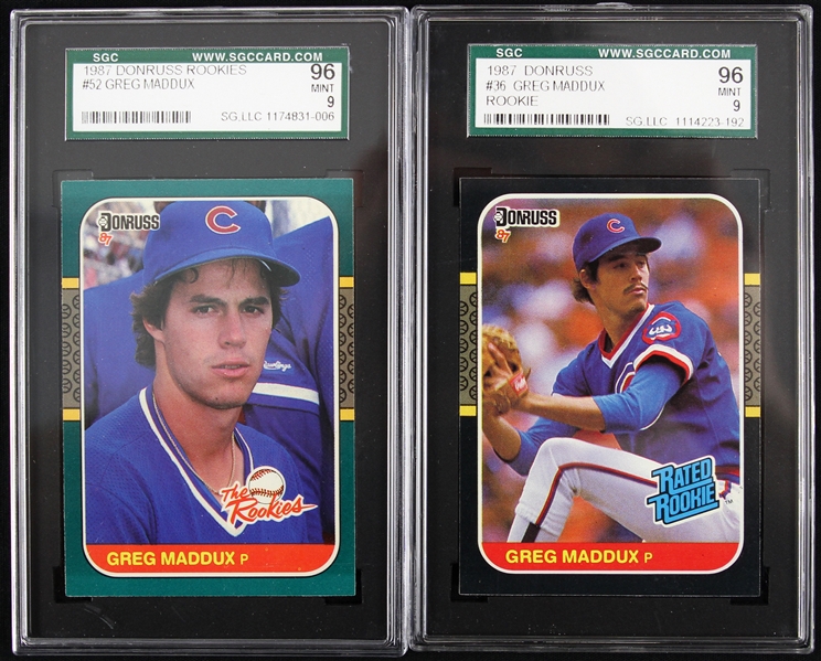 1987 Greg Maddux Chicago Cubs SGC Slabbed Donruss Rookie Trading Cards - Lot of 2