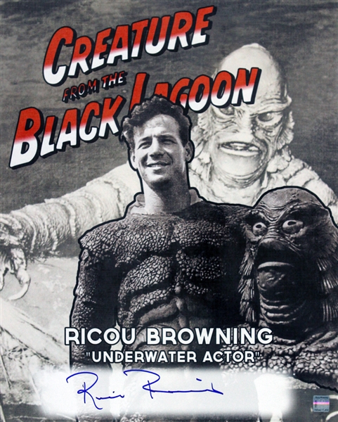 1954 Ricou Browning Creature from the Black Lagoon (depicting Browning with head piece removed) Signed LE 16x20 B&W Photo (JSA)