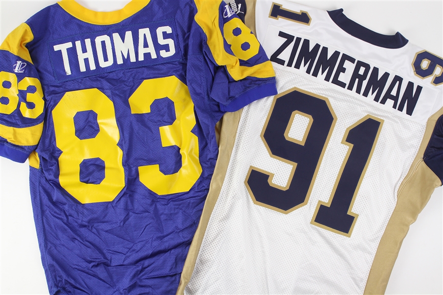 1999-2000 St. Louis Rams Jerseys - Lot of 4 w/ Chris Thomas, Scott Zimmerman & Mike Newell (MEARS LOA)