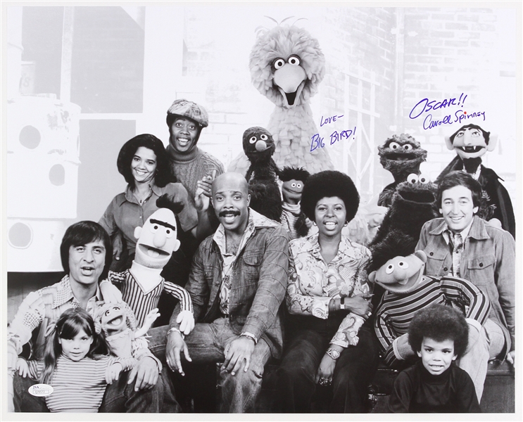 1970s Carroll Spinney and the Expanded Cast of Sesame Street Signed LE 16x20 B&W Photo (JSA)