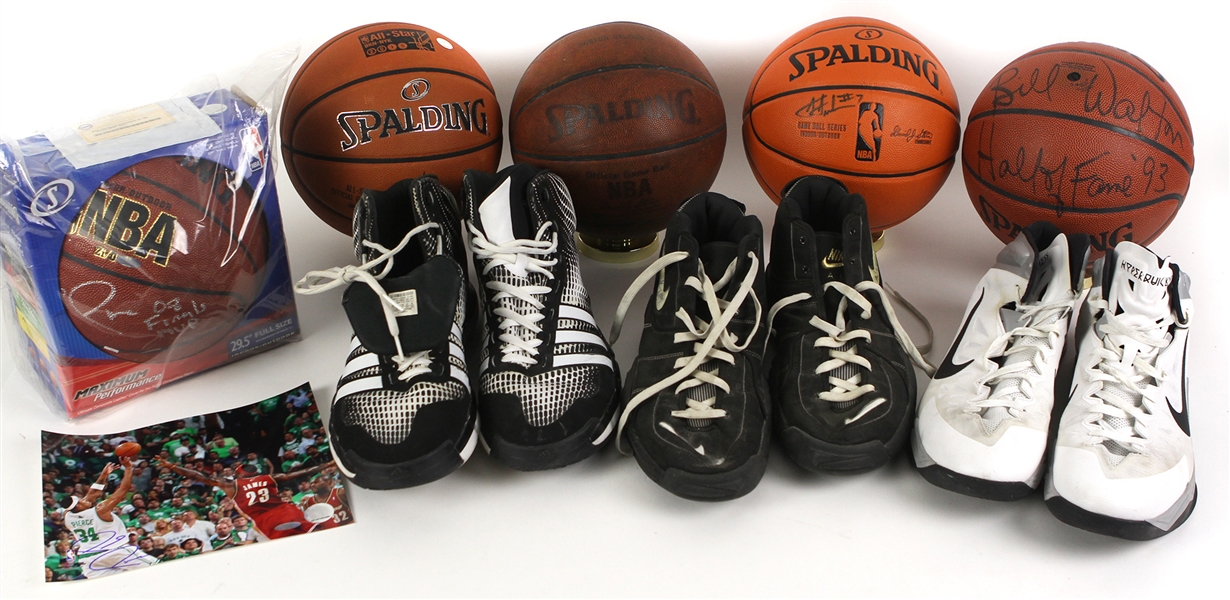 1990s-2010s Basketball Memorabilia Collection - Lot of 9 w/ 2015 Slam Dunk Contest Used Basketball, Bill Walton Signed Basketball, Game Worn Sneakers & More (MEARS LOA)