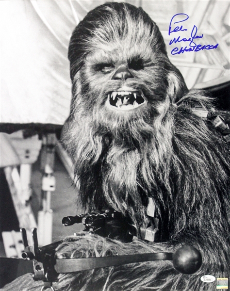 1977 Peter Mayhew Star Wars (posed with weapon) Signed LE 16x20 B&W Photo (JSA)
