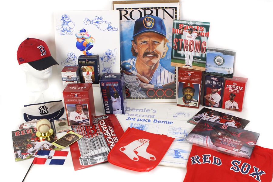 1980s-2000s Baseball Memorabilia Collection - Lot of 59 w/ Stadium Signage, Conceptual Designs, MIB Bobbleheads & More