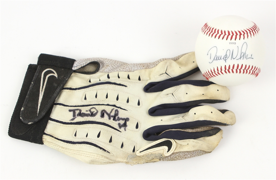 1996-99 Dave Nilsson Milwaukee Brewers Signed Baseball & Game Worn Batting Glove - Lot of 2 (MEARS LOA/JSA)