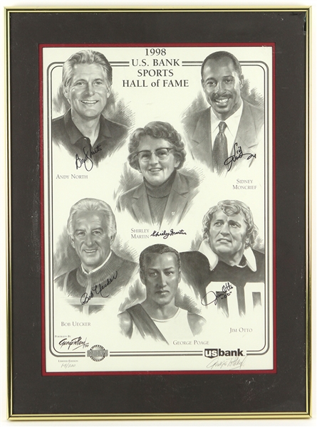 1988 Bob Uecker Sidney Moncrief Jim Otto Andy North Shirley Martin Signed 20" x 27" Framed Lithograph (JSA) 14/200