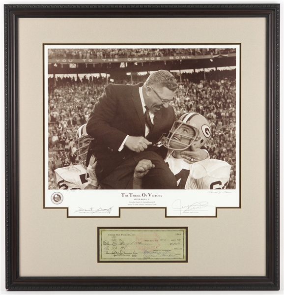 1960-96 Vince Lombardi Forrest Gregg Jerry Kramer Green Bay Packers Signed Check 26" x 27" Framed "The Thrill of Victory" Display (JSA) 75/550