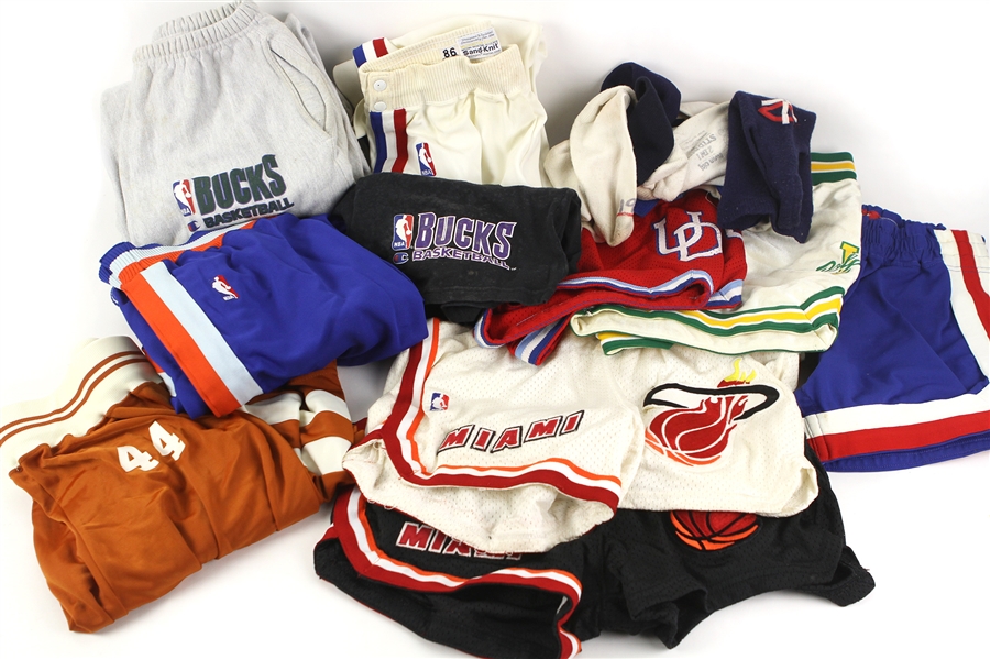 1980s-90s Game Worn Basketball Apparel - Lot of 10 w/ Shorts, Warm Up Pants & More (MEARS LOA)