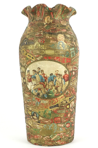 1890s-1900s Cigar Label Coated 10.5" Vase w/ Period Football Depiction