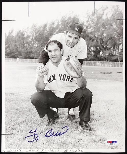 1957 Yogi Berra New York Yankees Signed 8" x 10" Original Photo w/ World Heavyweight Champion Rocky Marciano (PSA/DNA)
