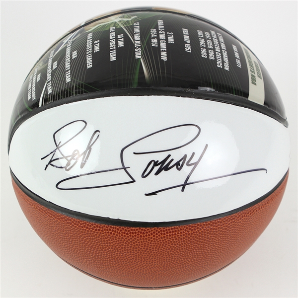 2000s Bob Cousy Boston Celtics Signed Inkredible Graphic Basketball (JSA)