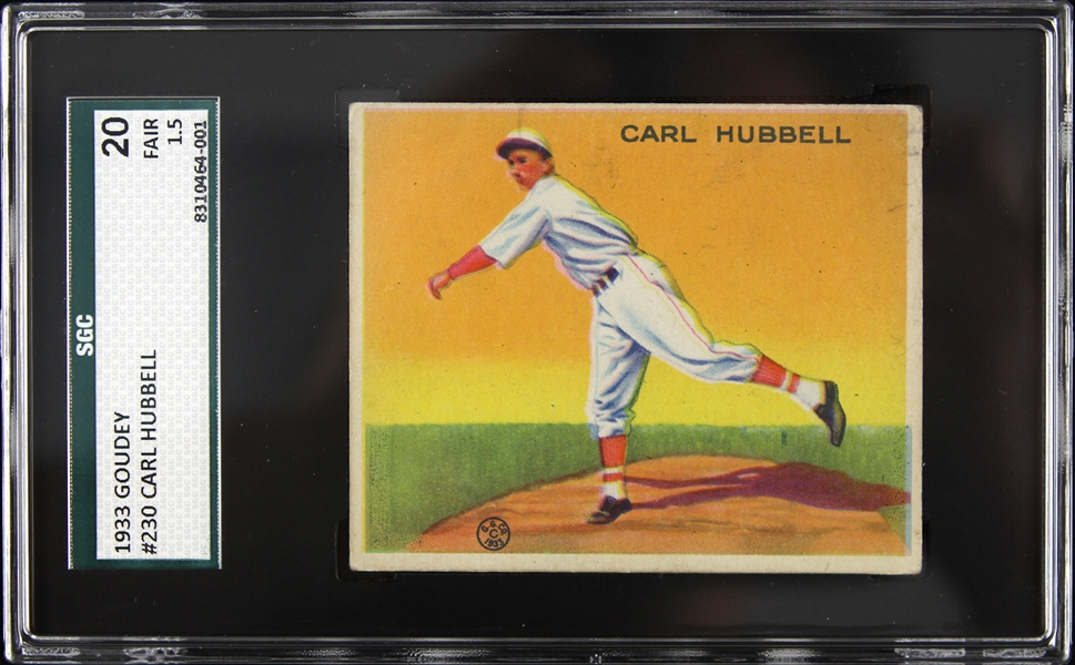 1933 Carl Hubbell New York Giants #230 Goudey Baseball Card (SGC 20 Slabbed)