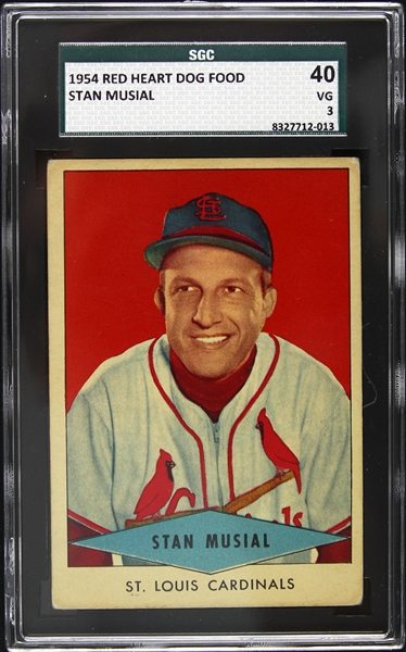 1954 Stan Musial St. Louis Cardinals Red Heart Dog Food Card (SGC 40)