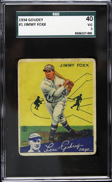1934 Jimmy Foxx Goudey #1 Card (SGC 40)