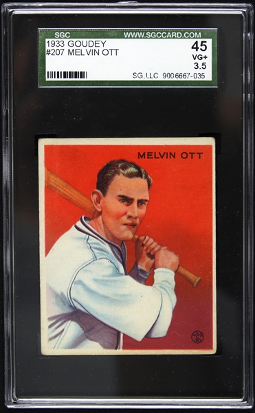 1933 Melvin Ott Goudey #207 Baseball Card (SGC 45)