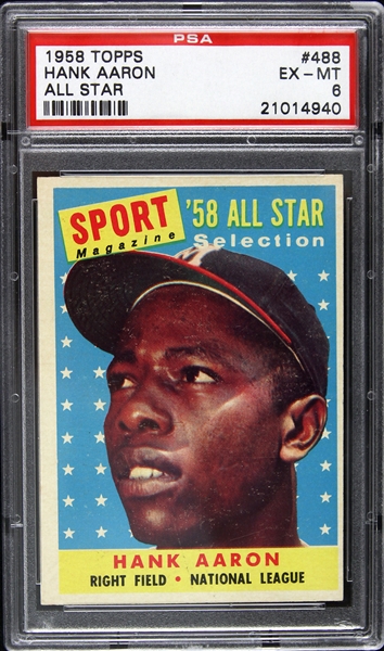 1958 Hank Aaron Milwaukee Braves Topps #488 Card (PSA 6)