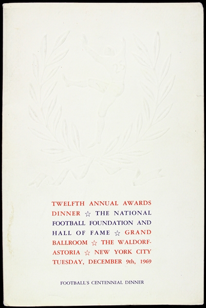 1969 (December 9th) Rare Twelfth Annual Awards Dinner National Football Foundation & Hall of Fame 6”x9” Program