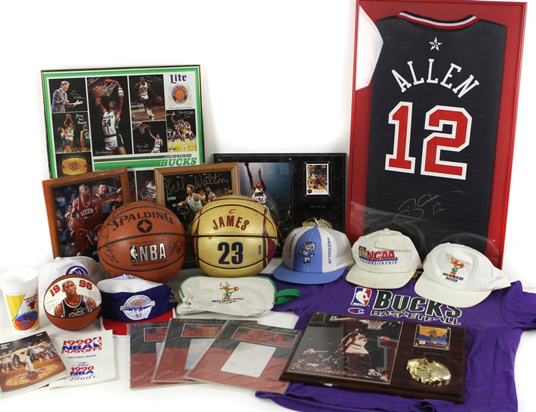 1980s-90s Basketball Memorabilia Collection - Lot of 23 w/ Signed Items, Michael Jordan/Chicago Bulls Items, All Star Game Hats & More (JSA)