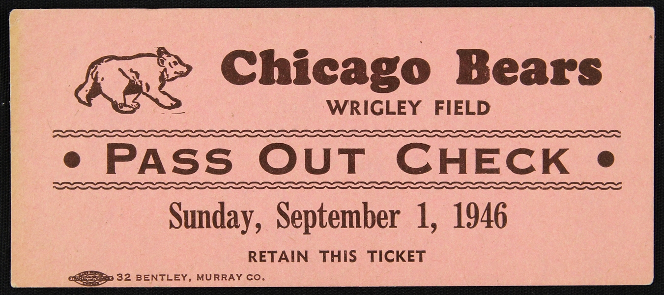 1946 Chicago Bears Wrigley Field 2”x4” Pass Out Ticket