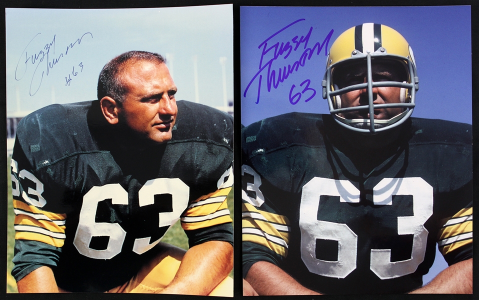 1960s Fuzzy Thurston Green Bay Packers Signed 8x10 Color Photo (lot of 2) (JSA)