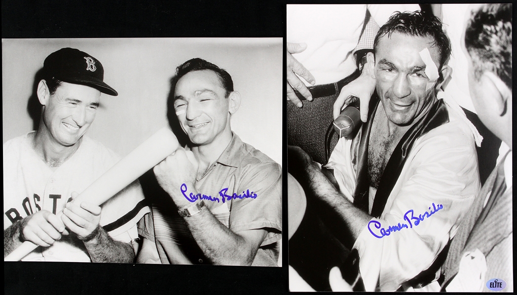 1950s Carmen Basilio Signed 8x10 B&W Photo With Ted Williams & Solo (JSA) (Lot of 2)