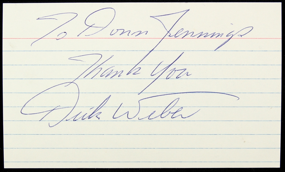 1970s Dick Weber Bowling Legend Signed 3x5 Card (JSA)