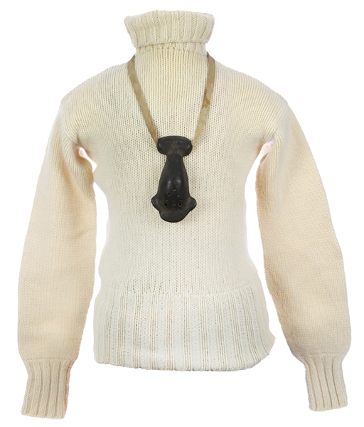 1891 Game Worn Football Nose Guard w/ Bradford Mfg. Co. Turtleneck Sweater - Lot of 2 (MEARS LOA)