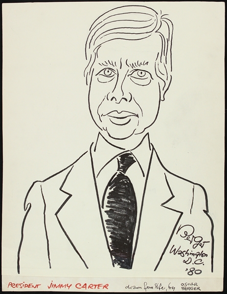 1980 Jimmy Carter 39th President of United States 9.25" x 11.75" Original Oscar Berger Illustration