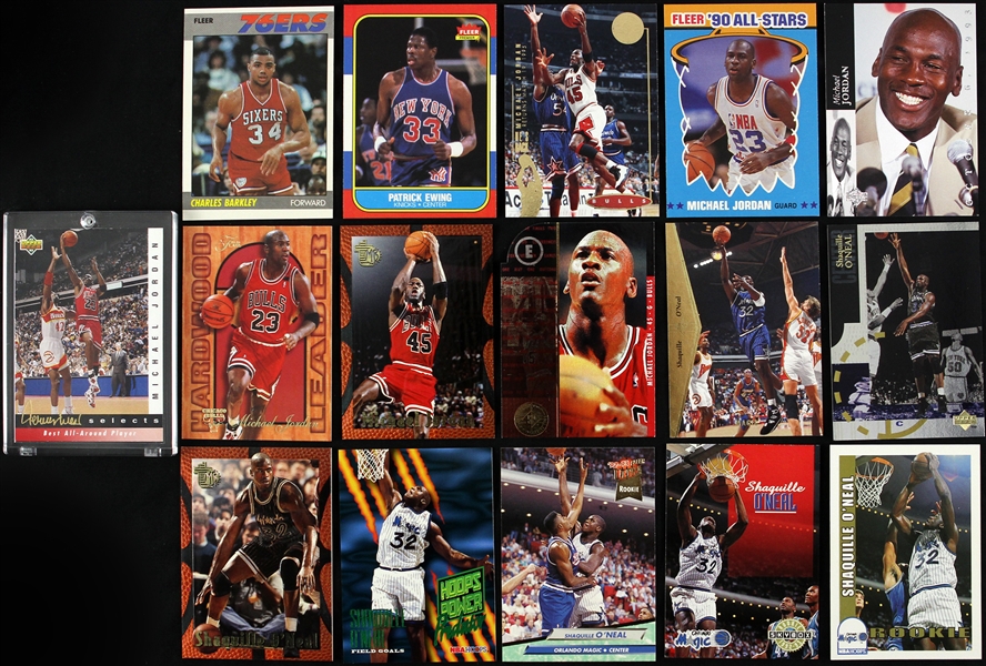 1980s-2000s Basketball Trading Card Collection - Lot of 16 w/ Michael Jordan, Shaquille ONeal, Charles Barkley & Patrick Ewing