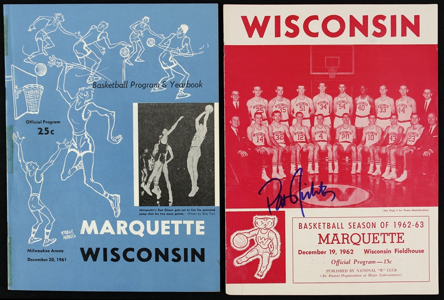 1961-62 Wisconsin Badgers Marquette Warriors Basketball Game Programs - Lot of 2 w/ 1 Signed by Pat Richter (JSA)
